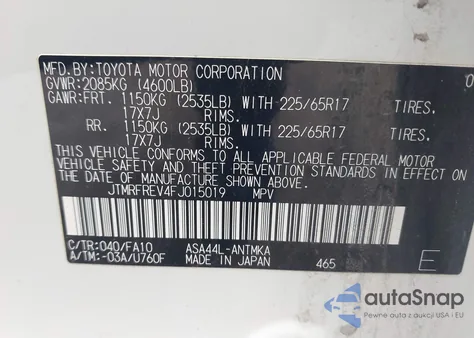 2015 Toyota Rav4 Xle from USA, damaged, VIN JTMRFREV4FJ015019